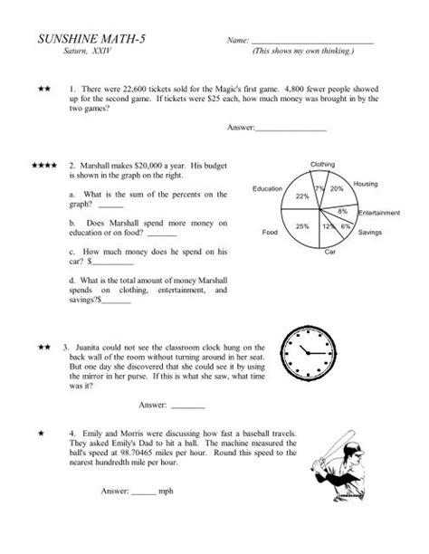 Sunshine Math Worksheets Grade 6