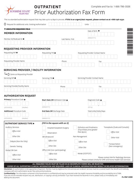 sunshine outpatient authorization form