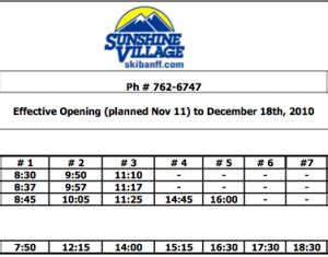 sunshine village bus schedule 2023