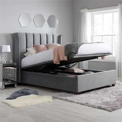 Winged Grey Fabric Super King Size Ottoman Bed Frame Sherwood