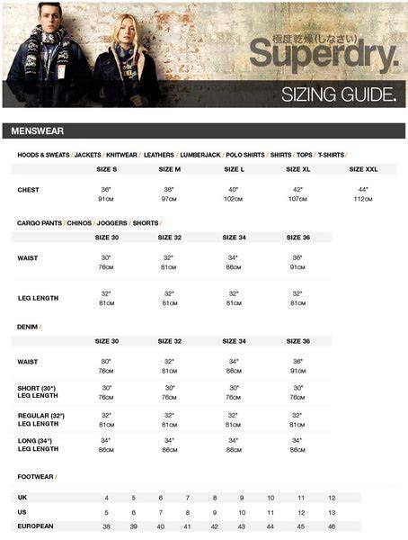 Superdry Clothing Size Chart