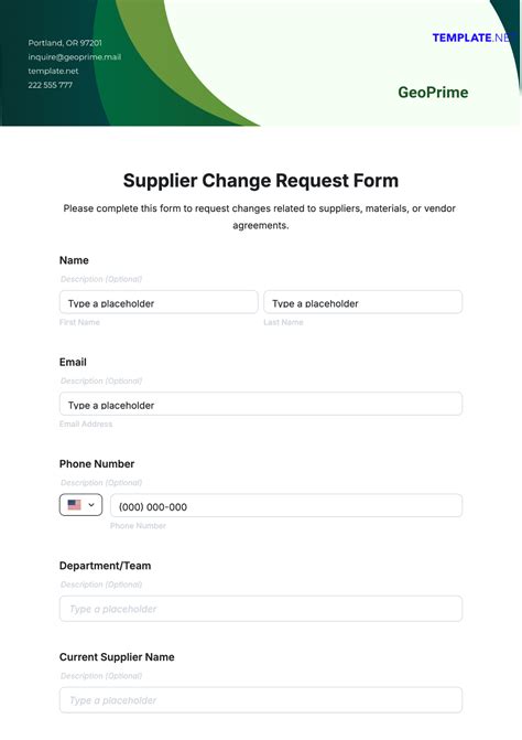 supplier change request form template