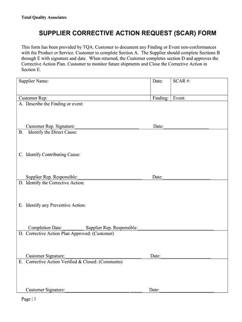 supplier corrective action form template