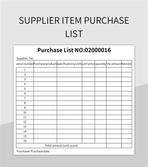 Supplier Data Requirements List Example