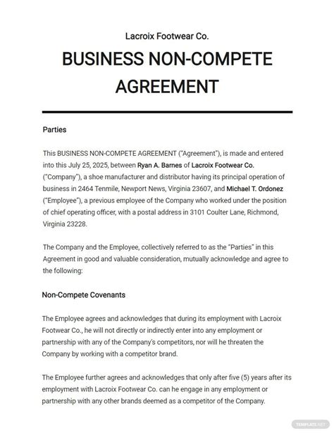 supplier non compete agreement