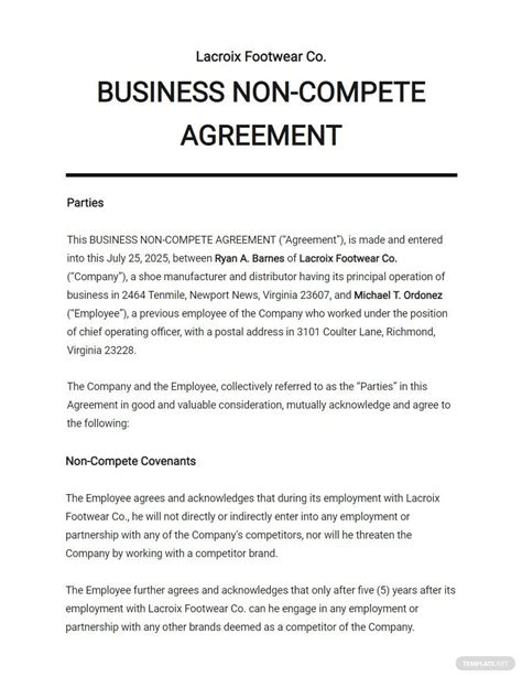 supplier non compete agreement example