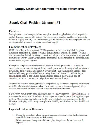 Supply Chain Management Problem Statement