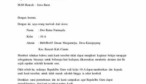 Contoh Surat Izin Guru Tidak Masuk Sekolah