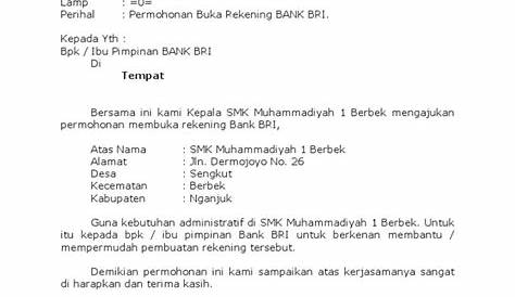 Surat Permohonan Pembukaan Rekening Bank | PDF