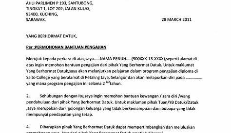 Contoh Surat Permohonan Bantuan Kewangan Kerajaan Nelpon U - Riset