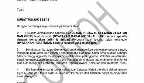 Contoh Surat Tunjuk Sebab Penjawat Awam - Contoh Surat