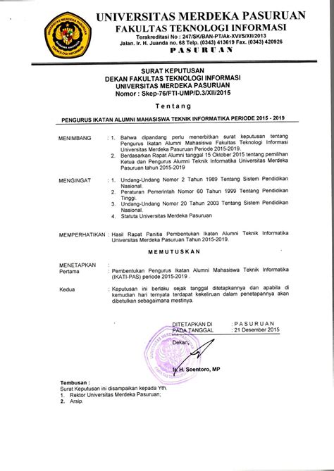 surat keputusan menteri in english