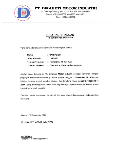 surat pernyataan bekerja di perusahaan