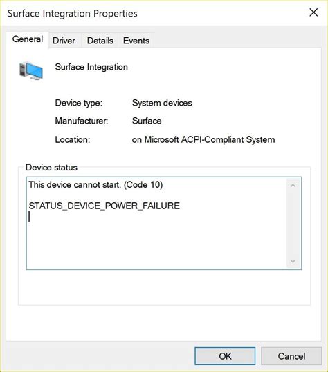 Surface Acpi Notify Driver Status_Device_Power_Failure