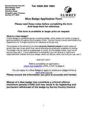 surrey county council blue badge renewal form