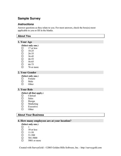 Survey Questionnaire Instructions Example