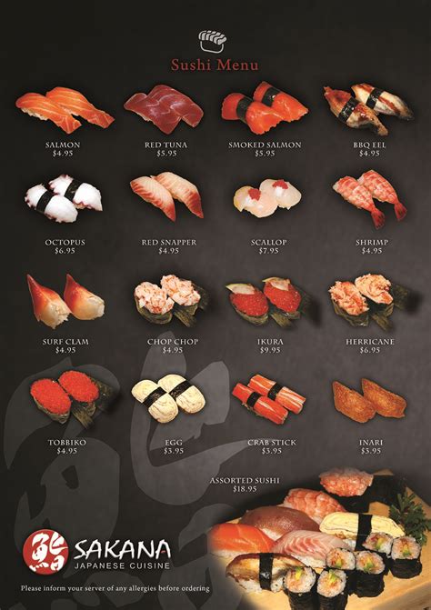 sushi and sashimi menu