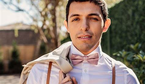 Beige Suspenders & Dusty Rose Bow Tie in 2020 Wedding