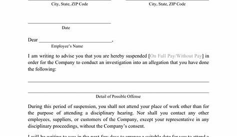 Suspension Letter For Employee Sample Without Pay Printable Pdf Download