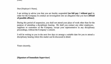 Suspension Letter Sample Disciplinary On Review Of Templates At