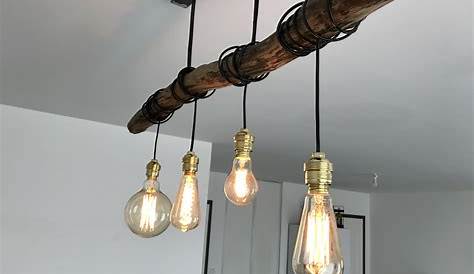 Suspension bois flotté, support métal et ampoules Edison DIY
