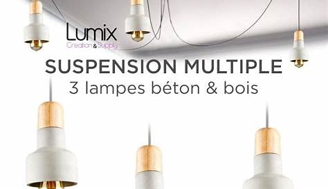 Suspension multiple 3 lampes béton et bois LUMIX / Hyjek