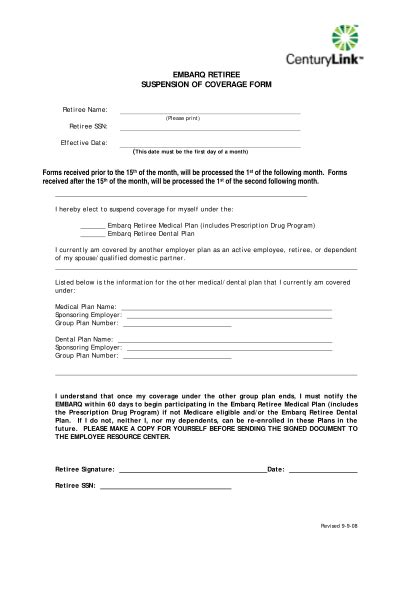 Suspension Of Coverage Form