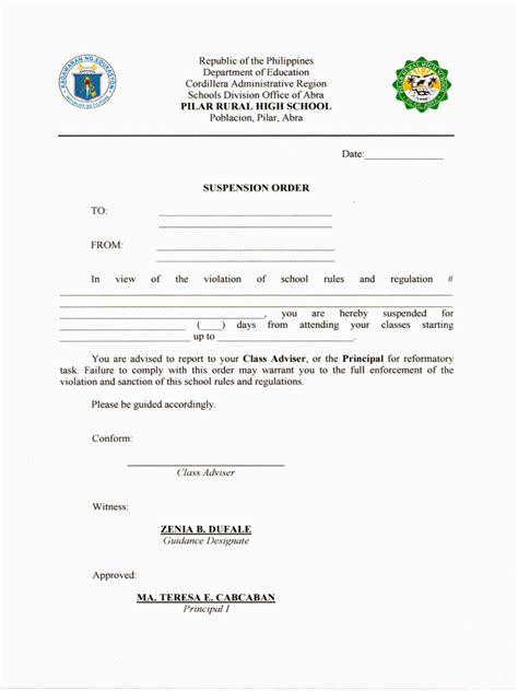 Suspension Order Form