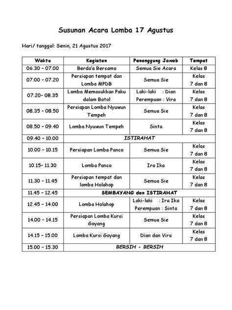 susunan acara kegiatan sekolah