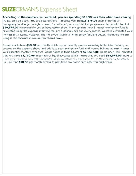 Suze Orman Expense Tracker Printable