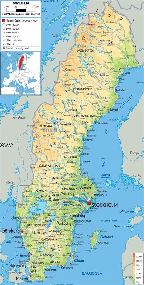 StepMap Map Sweden (Political Map with Cities) Landkarte für Sweden