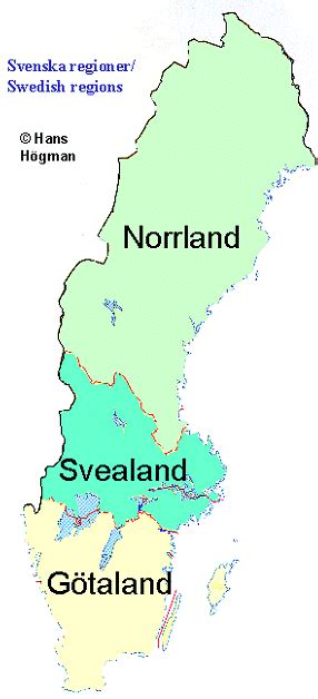 Map over Sweden with its three main regions (Götaland, Svealand and