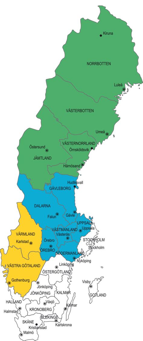 Sverigekarta Med Städer Sverigekarta