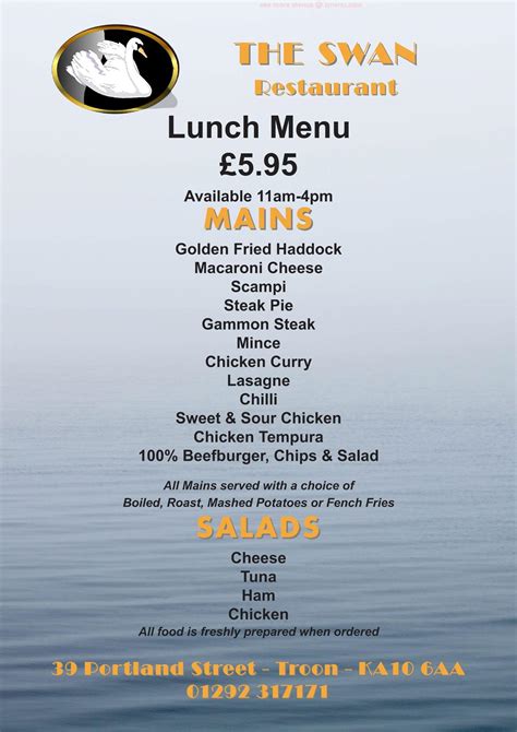 swan restaurant menu with prices