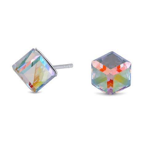 swarovski crystal cube stud earrings