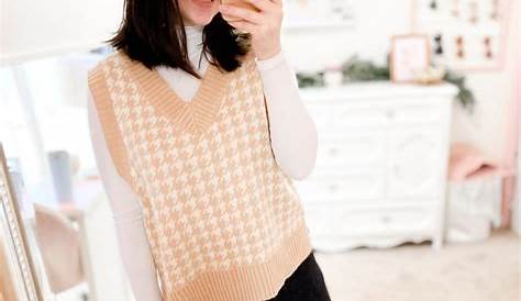 Sweater Vest Outfit For Spring Houndstooth Vneck Shein s Fashion s