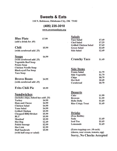 Sweets And Eats Cafe Menu