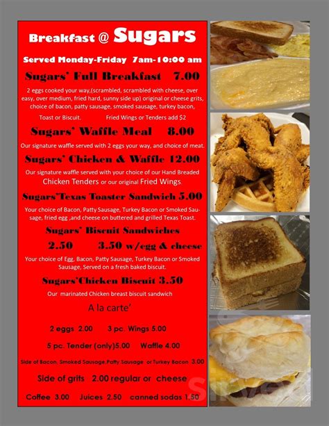 Sweets And Sugars Menu