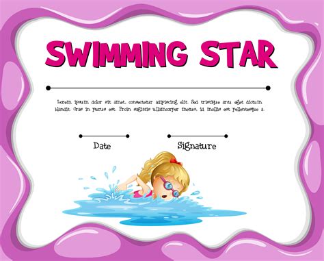 Swimming star certificate template with girl swimming 446117 Vector Art