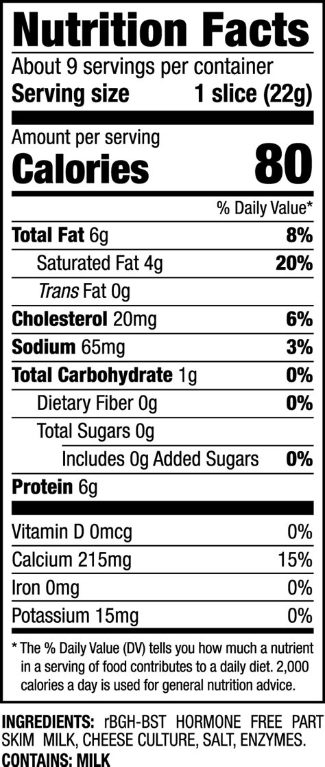 swiss cheese nutrition label