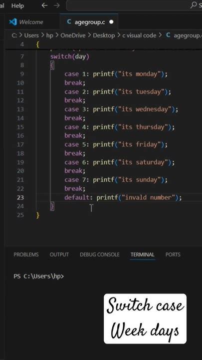 Switch Case In C Weekdays