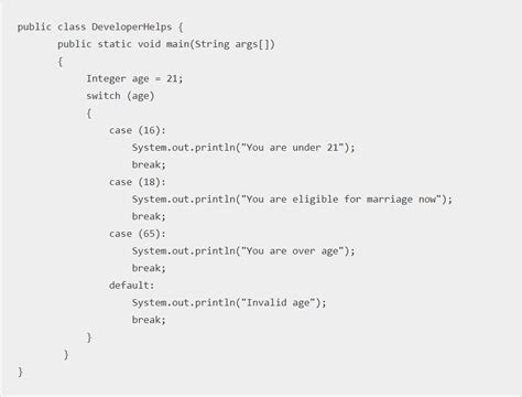 switch case statement in java example