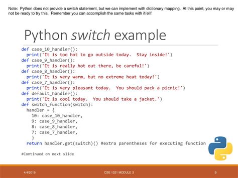 switch statement example in python