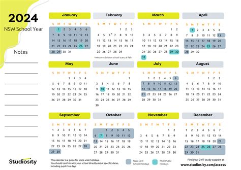 sydney school calendar 2024