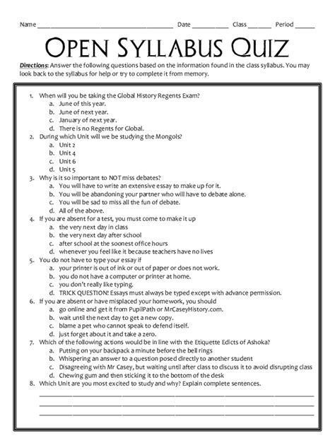 Syllabus Quiz Sample