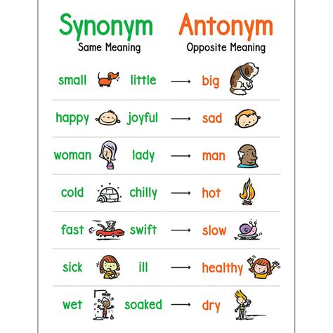 synonym and antonym list for kids