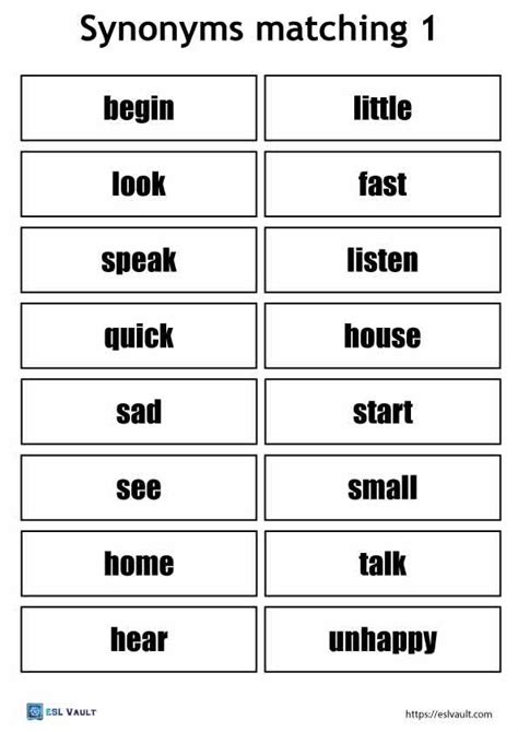 Synonym Matching Game Printable