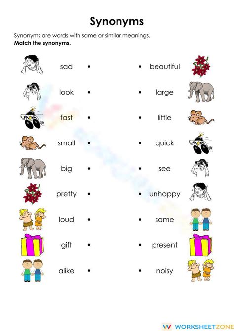 Synonyms Worksheet Exercises