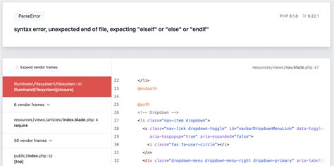 syntax error unexpected end of file expecting elseif or else or endif