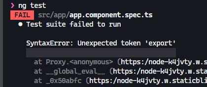 syntaxerror unexpected token export jest angular